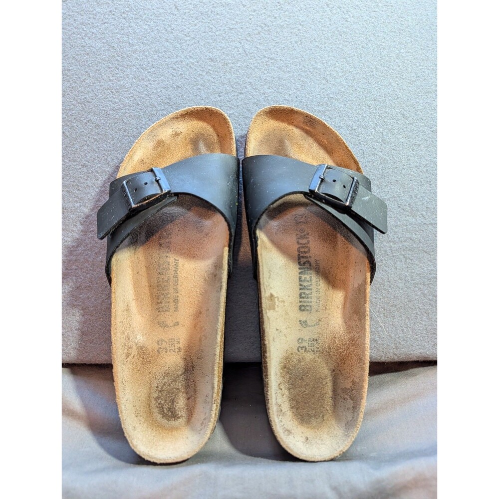 Birkenstock Madrid Black Birko-Flor One Strap Slide Sandals EU 39 US 8 8.5 Narro